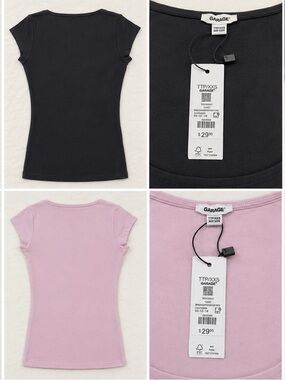 NWT 2 Garage Smooth Open Neck Tees — Black & Light Pink, XXS
